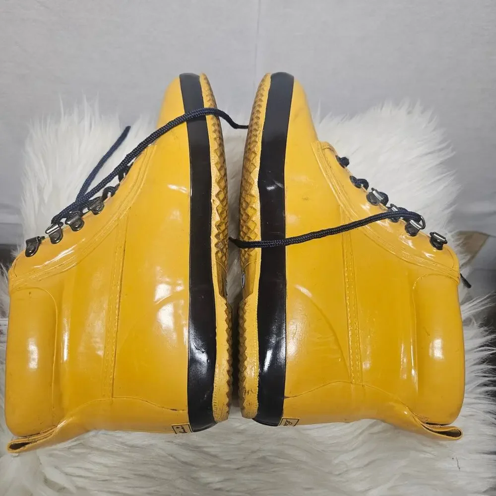 Vintage Eddie Bauer Yellow Rain Boots Fleece Lined Lace Up Winter Duck Boots 7